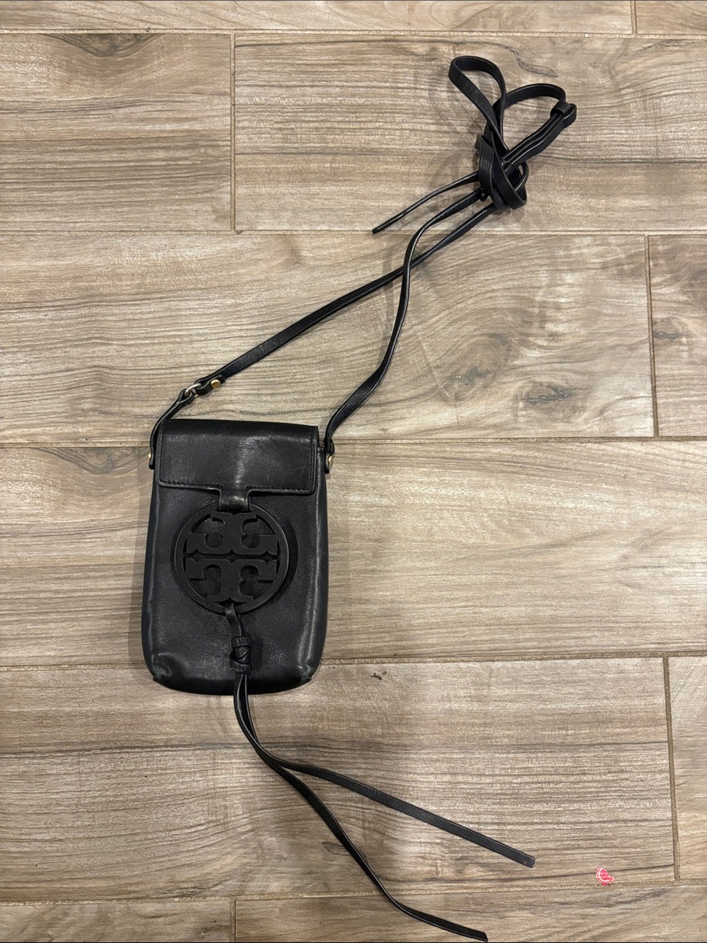 Tory Burch Black Leather Logo Crossbody Mini Bag